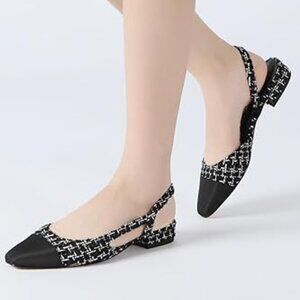 New w/ Tags Athlefit Black White Tweed Slingback Flats Cap Toe [Size 7.5]